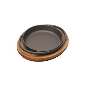 PIATTO TONDO GHISA cm.16 CON SUPPORTO LEGNO
